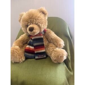 Vintage Aeropostale collectable light brown teddy bear with striped scarf